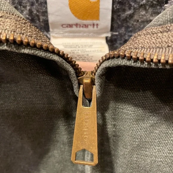 VTG Carhartt Detroit Jacket J97 MOS Moss Green Blanket Lined Distressed XL USA - Picture 4 of 11